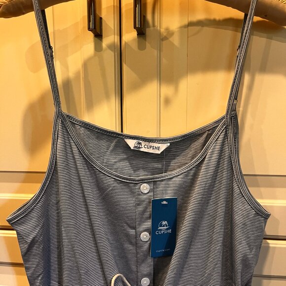 NWT Cupshe Blue Stripe Drawstring Cover-Up Mini Dress L - Picture 6 of 12